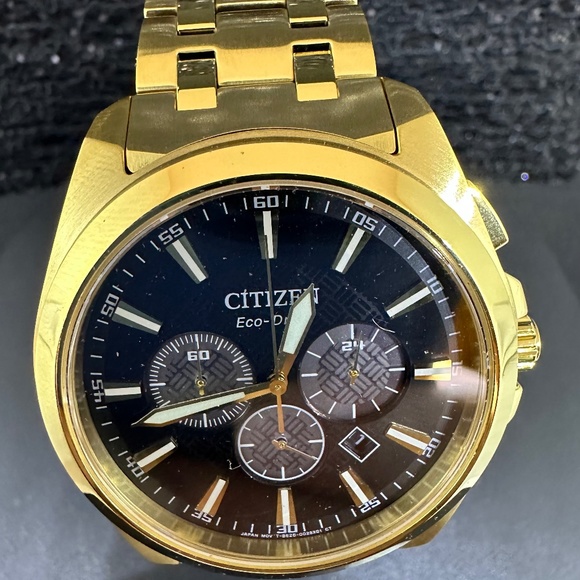 Men's Gold (WOT) Black Faced Citizen Echo Drive Chronograph with Date - Picture 1 of 4
